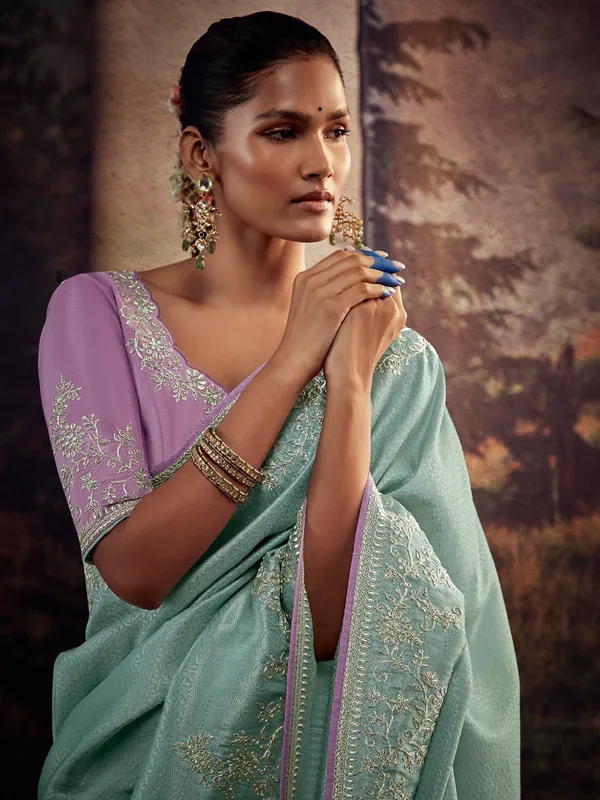 Sea green silk zari work saree