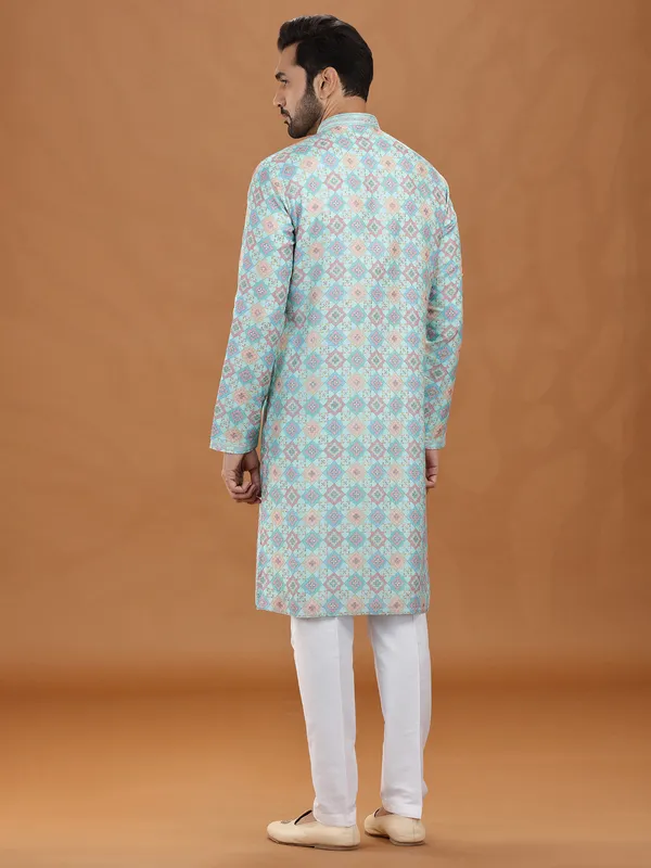 Sea green viscose embroidered kurta suit style