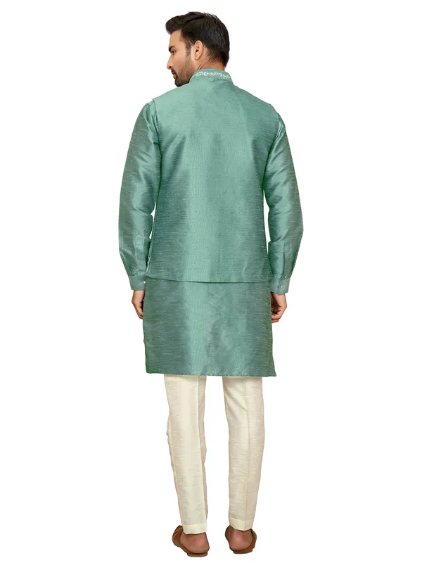 Sea green waistcoat set in silk