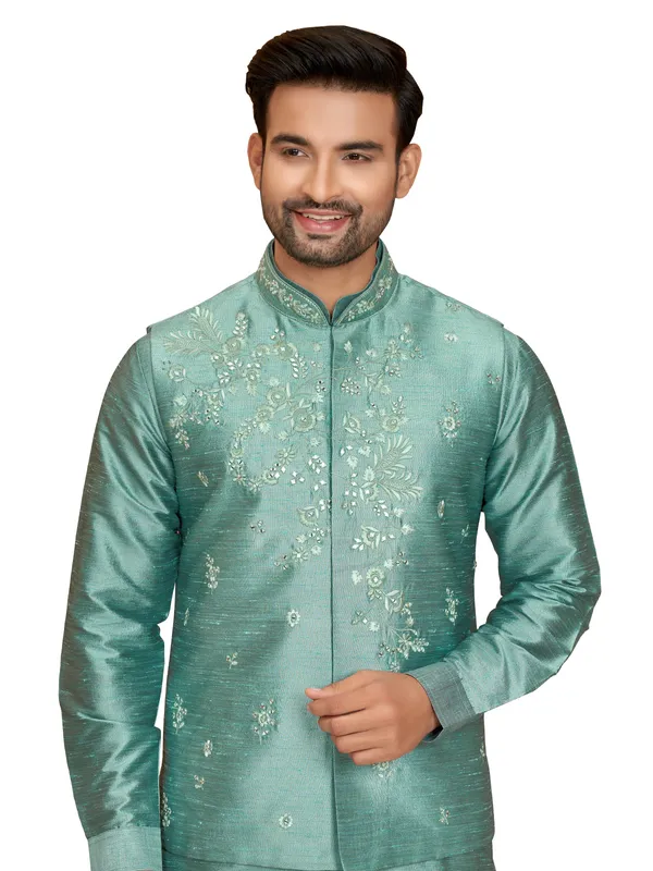 Sea green waistcoat set in silk