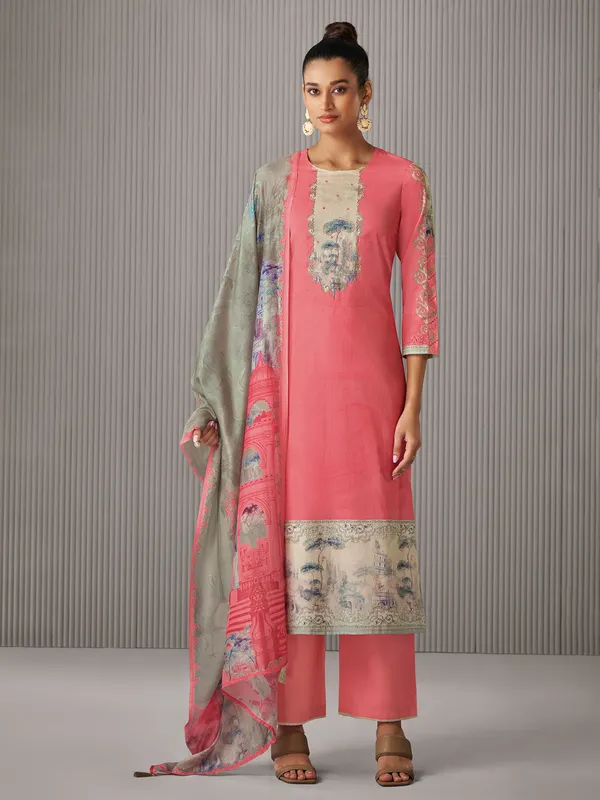 Selmon pink cotton printed salwar suit