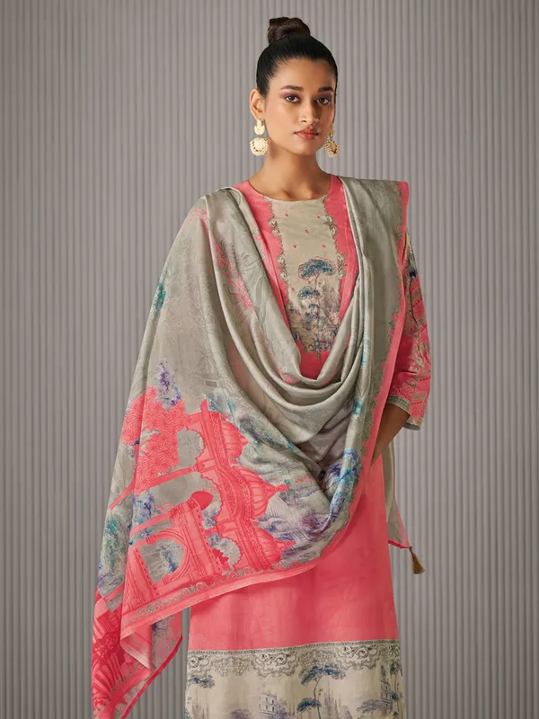 Selmon pink cotton printed salwar suit