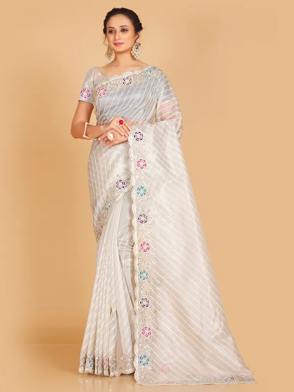 Semi organza off white saree