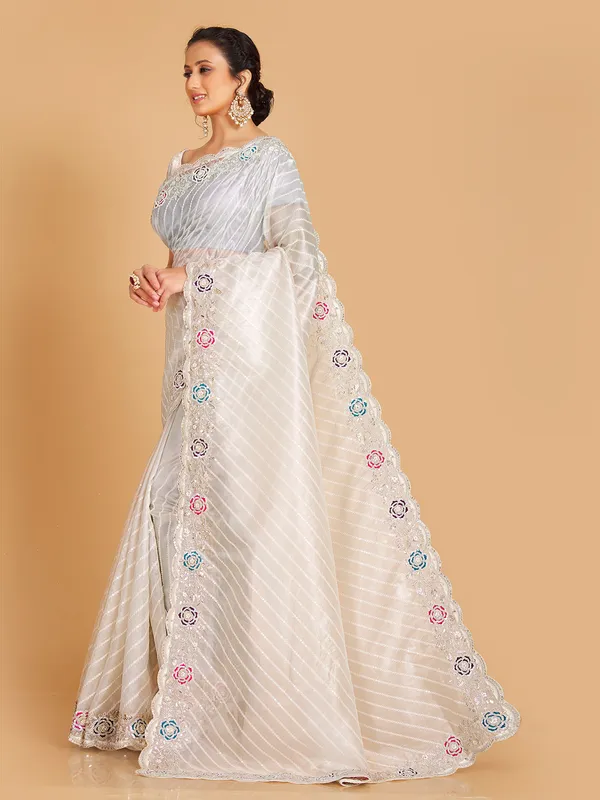 Semi organza off white saree