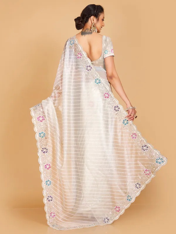 Semi organza off white saree