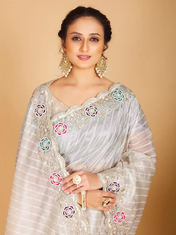 Semi organza off white saree