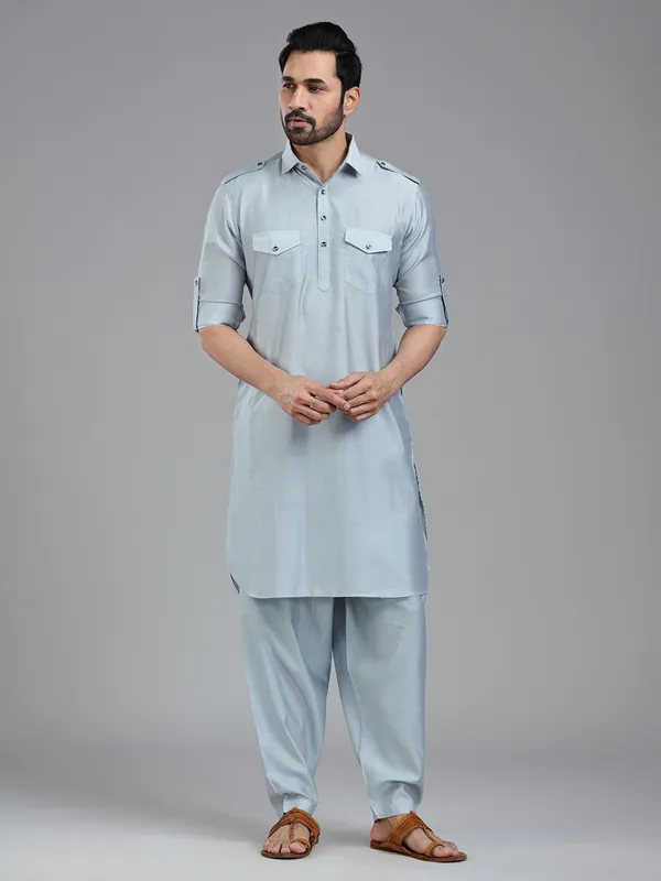 Serene pastle blue mens pathani kurta set