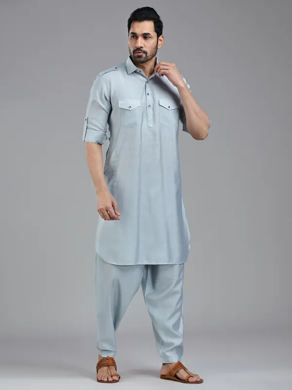 Serene pastle blue mens pathani kurta set