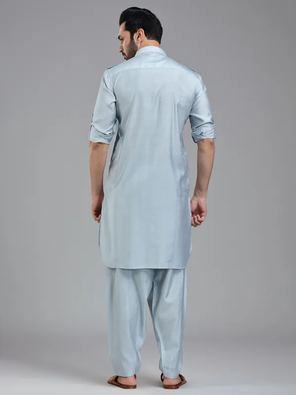 Serene pastle blue mens pathani kurta set