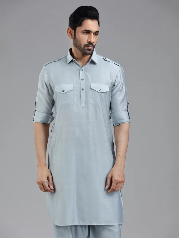 Serene pastle blue mens pathani kurta set