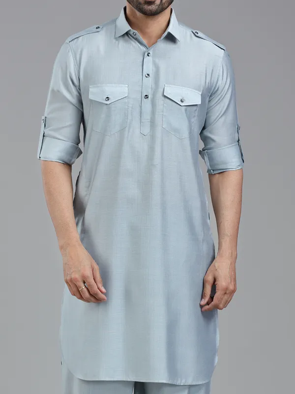 Serene pastle blue pathani kurta for men