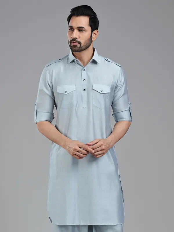 Serene pastle blue pathani kurta for men