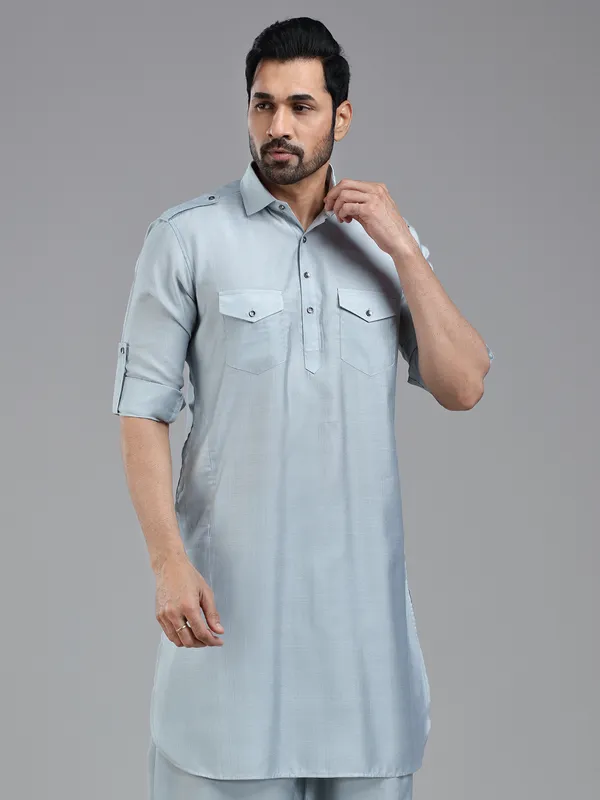 Serene pastle blue pathani kurta for men