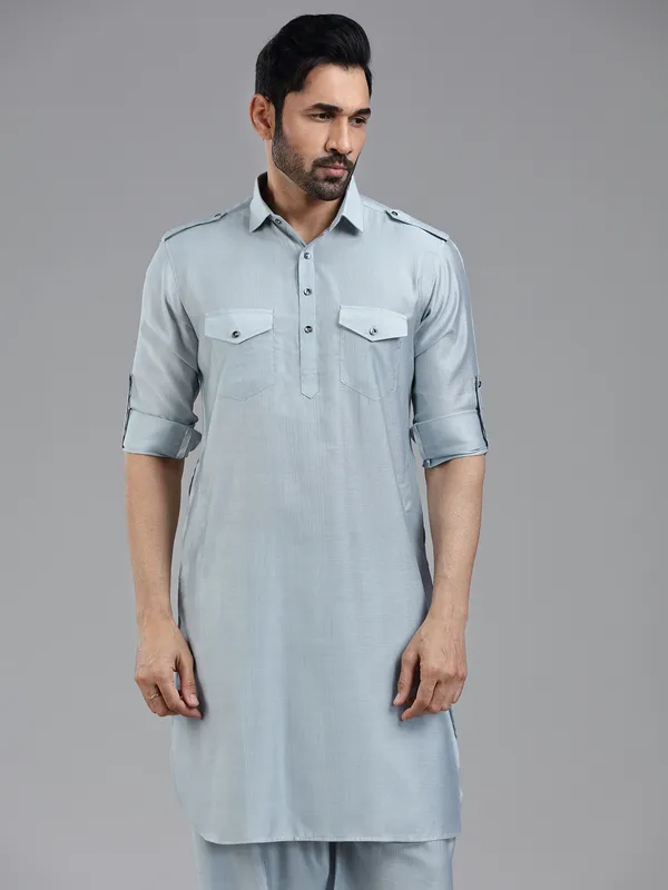 Serene pastle blue pathani kurta for men