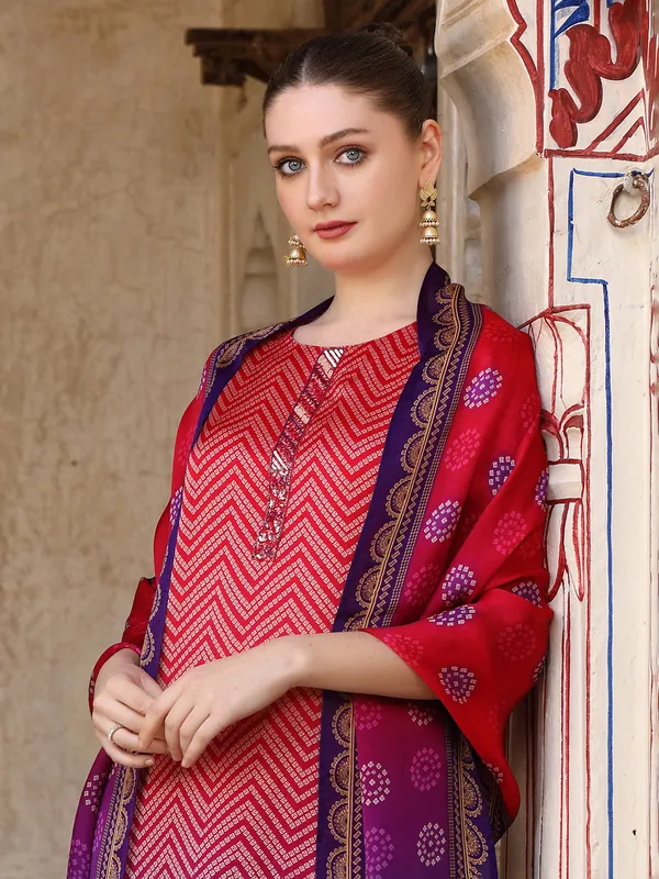 Shaded maroon purple festive silk kurti ensemble