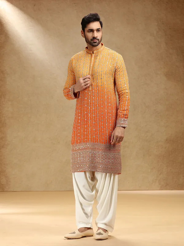 Shaded yellow and orange georgette kurta pajama