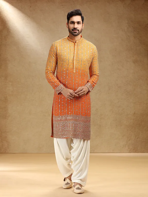 Shaded yellow and orange georgette kurta pajama