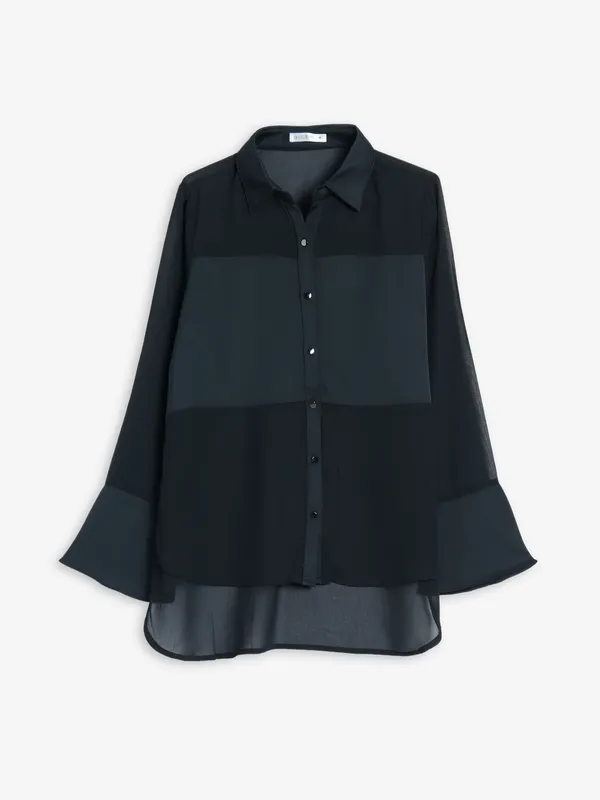 Sheczzar black and grey georgette shirt