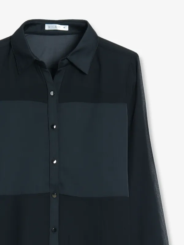Sheczzar black and grey georgette shirt