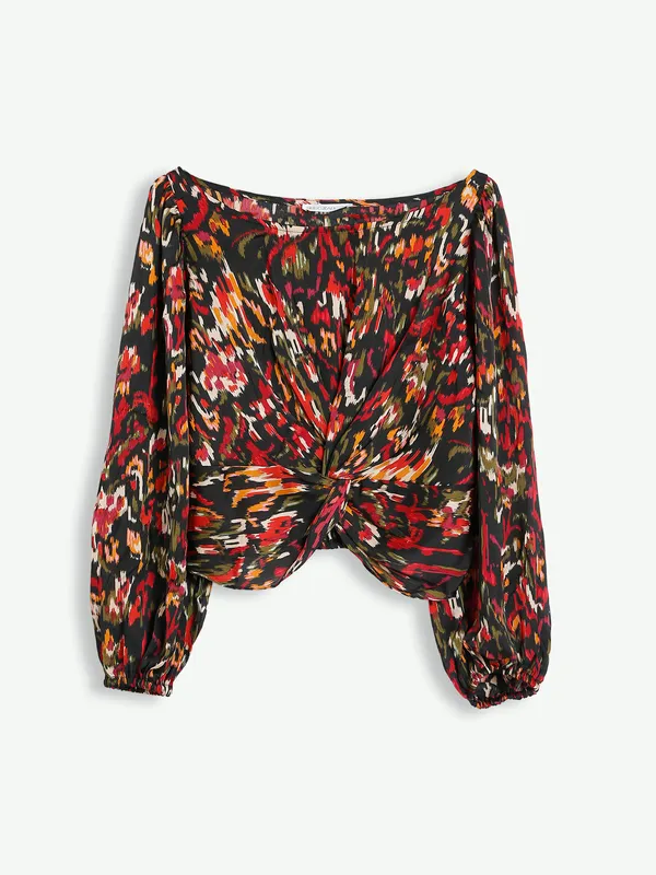 Black georgette printed crop top