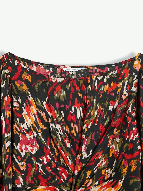 Black georgette printed crop top