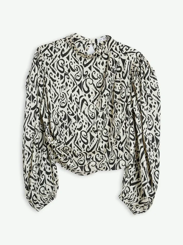 Cream polyester printed top