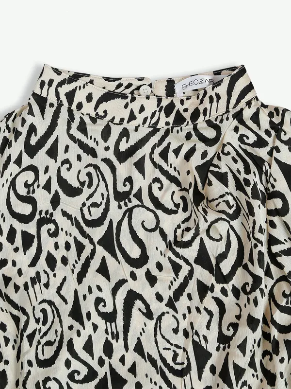 Cream polyester printed top