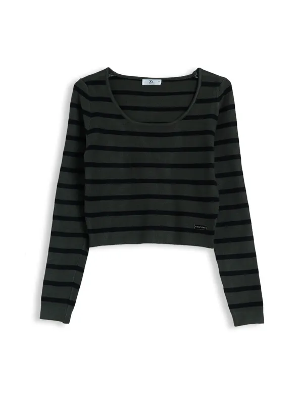 Sheczzar olive and black stripe knitted top