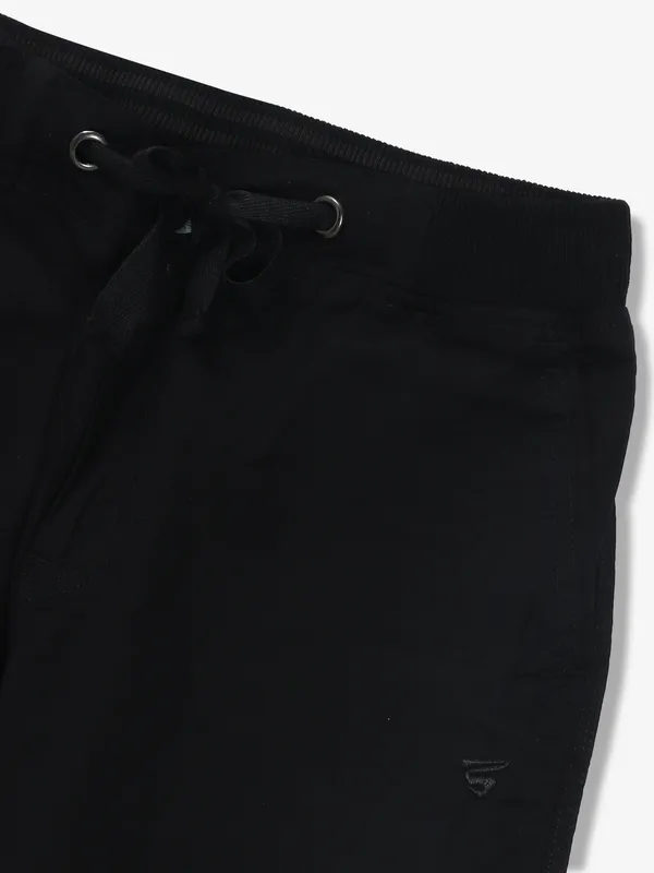 SHIELD black solid cotton track pant