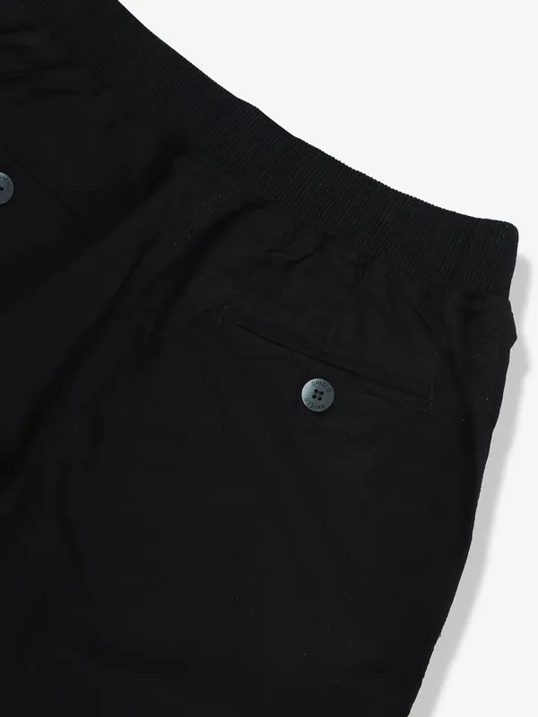 SHIELD black solid cotton track pant