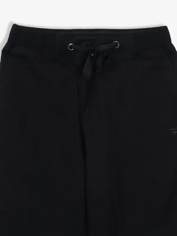 SHIELD black solid cotton track pant