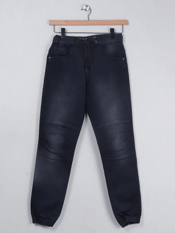 Shield black washed denim jeans for men