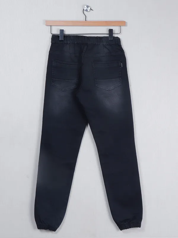 Shield black washed denim jeans for men