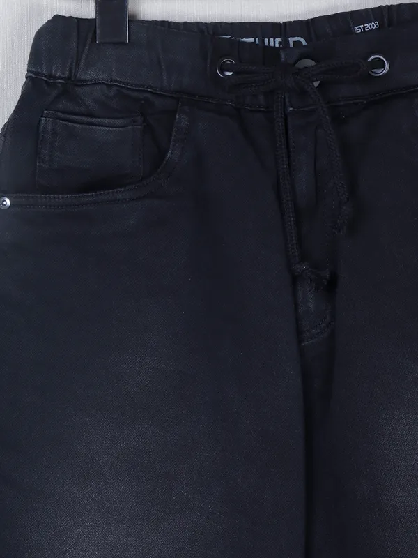 Shield black washed denim jeans for men