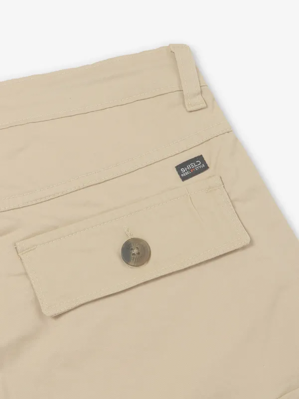 SHIELD cotton khakhi solid shorts