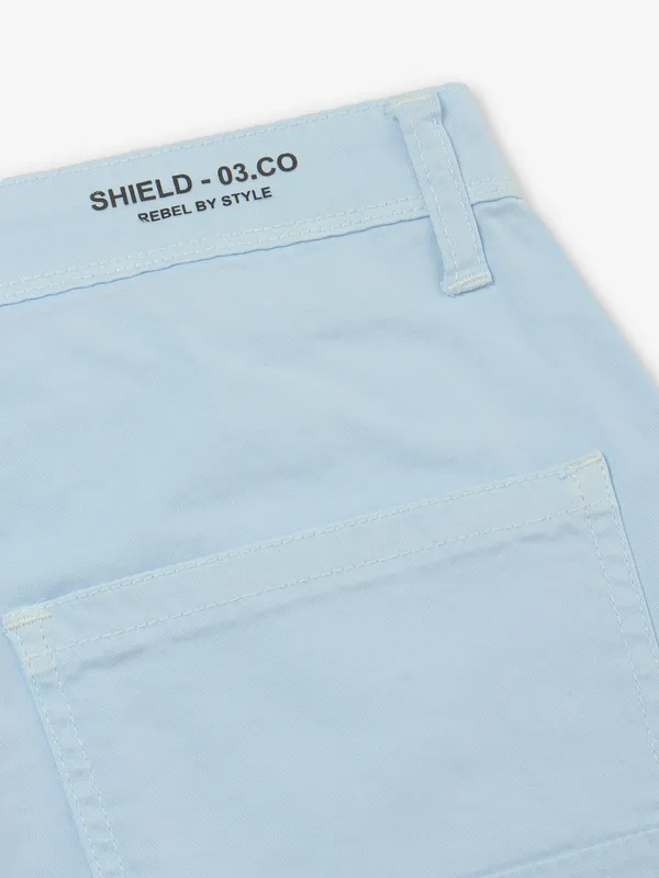 SHIELD cotton sky blue solid shorts