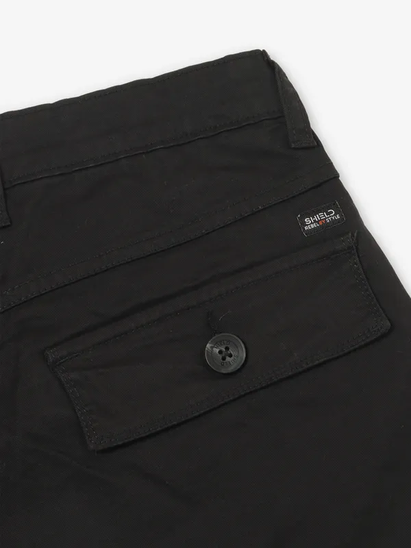 SHIELD solid black cotton shorts