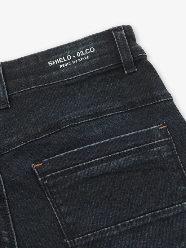 SHIELD washed black denim shorts