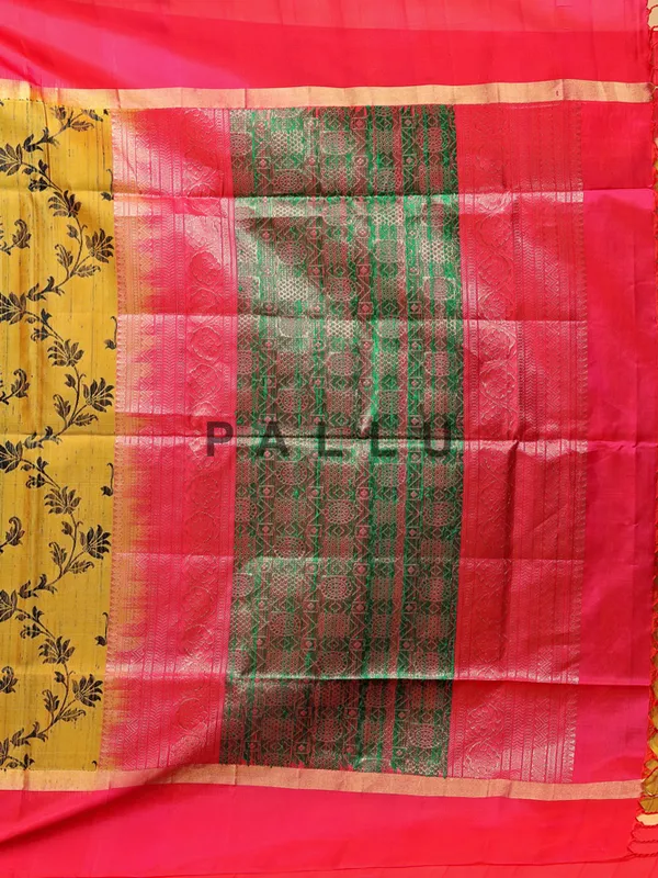Shiney mustard yellow silk saree