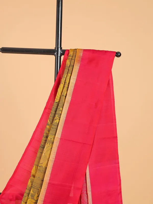 Shiney mustard yellow silk saree