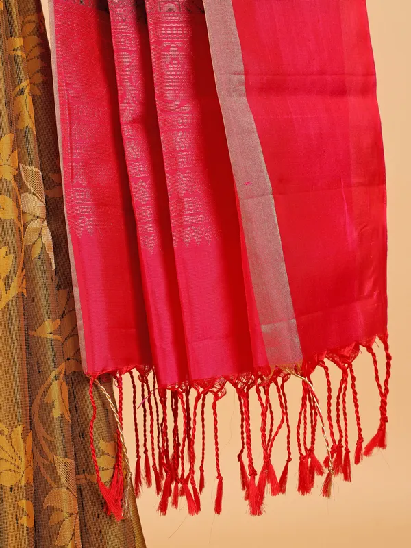 Shiney mustard yellow silk saree