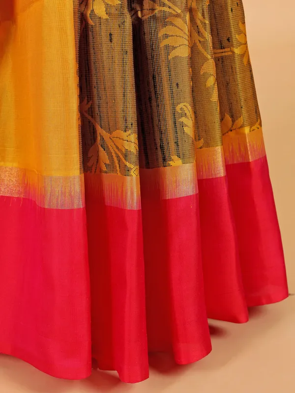 Shiney mustard yellow silk saree