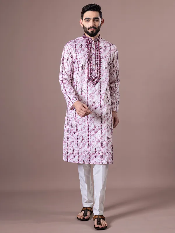 Shiney shaded pink silk kurta suit for men
