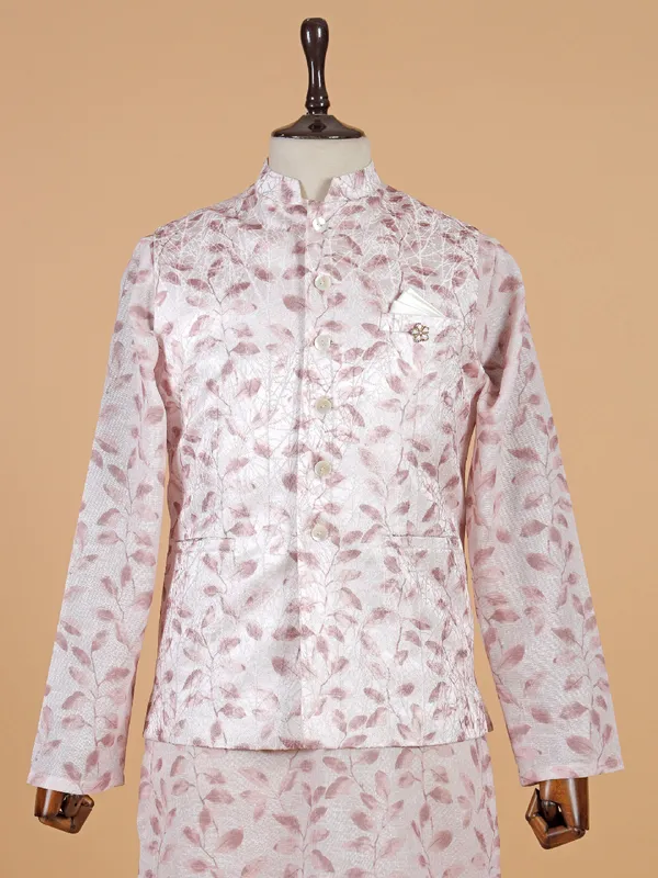 Shiny peach silk waistcoat set for men