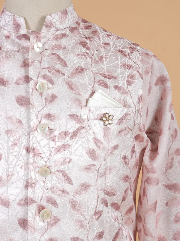 Shiny peach silk waistcoat set for men