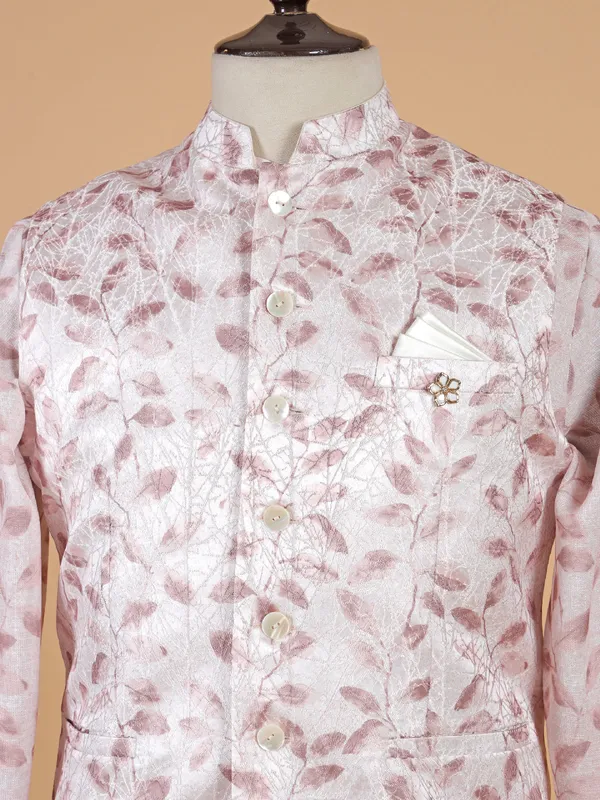 Shiny peach silk waistcoat set for men
