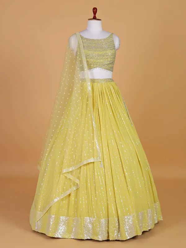 Shiny yellow georgette lehenga choli