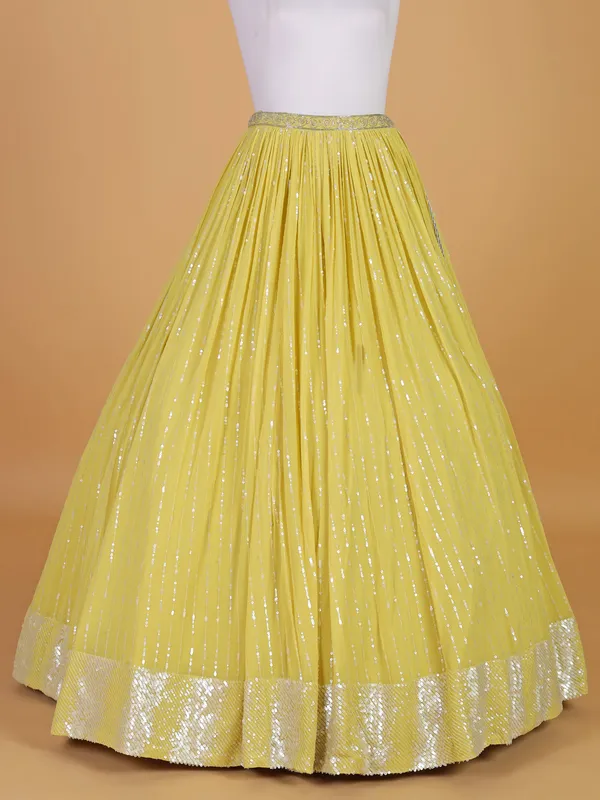 Shiny yellow georgette lehenga choli