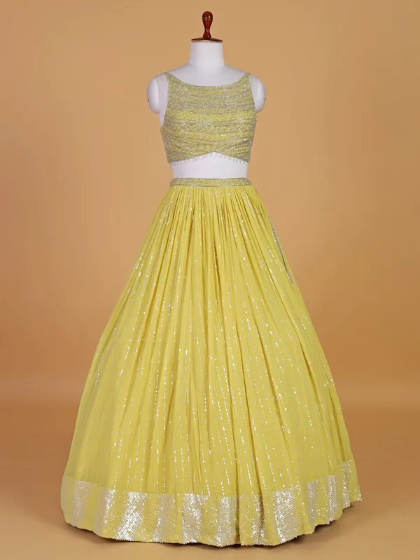 Shiny yellow georgette lehenga choli