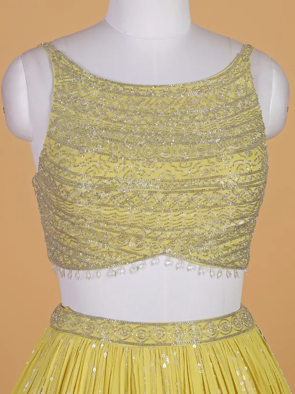 Shiny yellow georgette lehenga choli